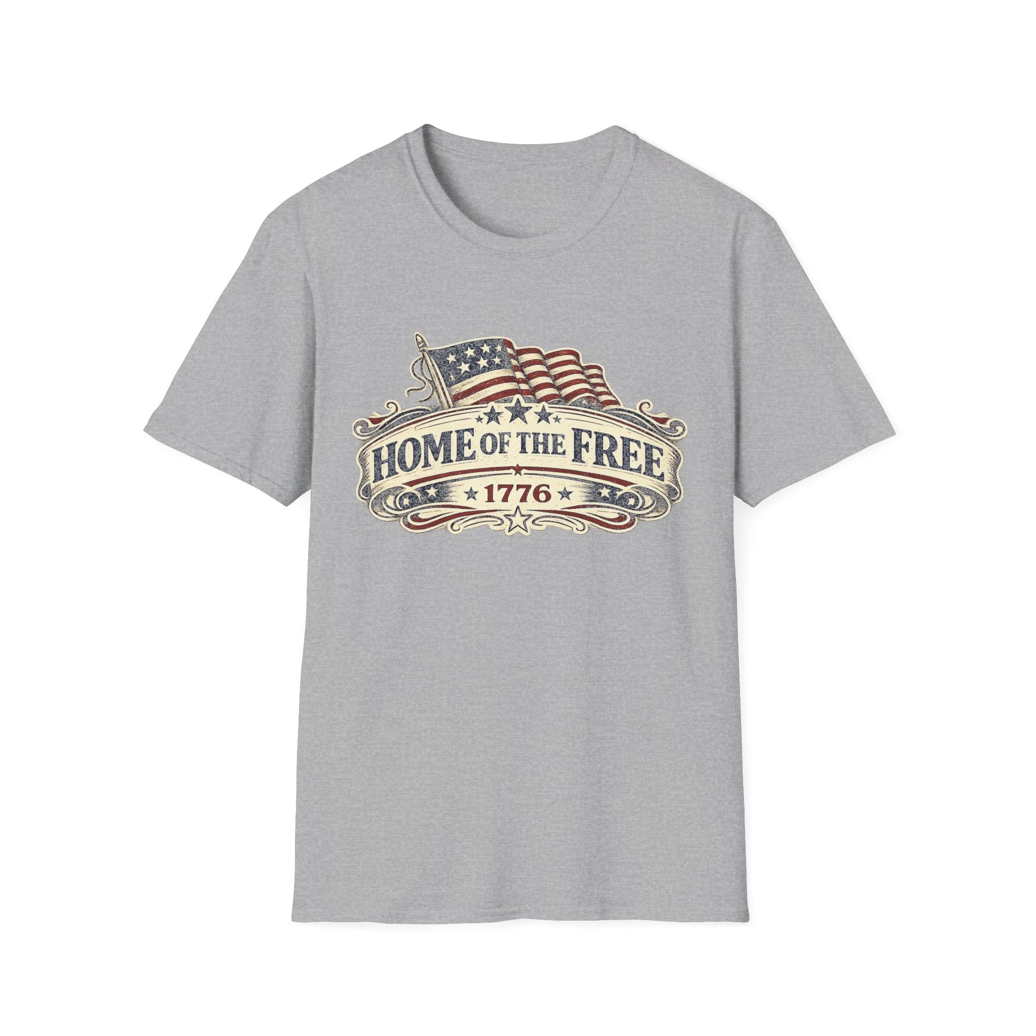 T-Shirt — "Home of the Free 1776" Vintage American Flag Patriotic Tee