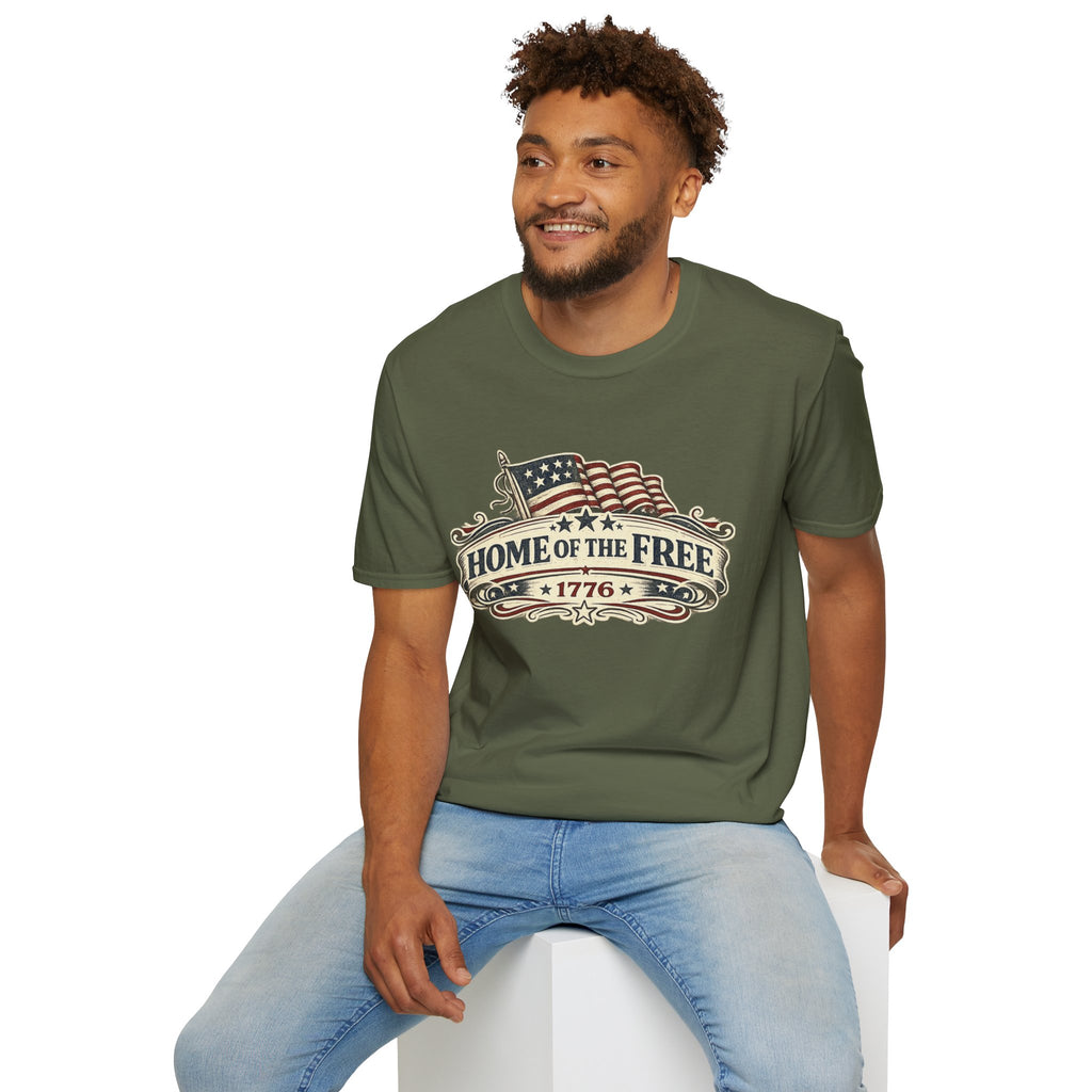 T-Shirt — "Home of the Free 1776" Vintage American Flag Patriotic Tee