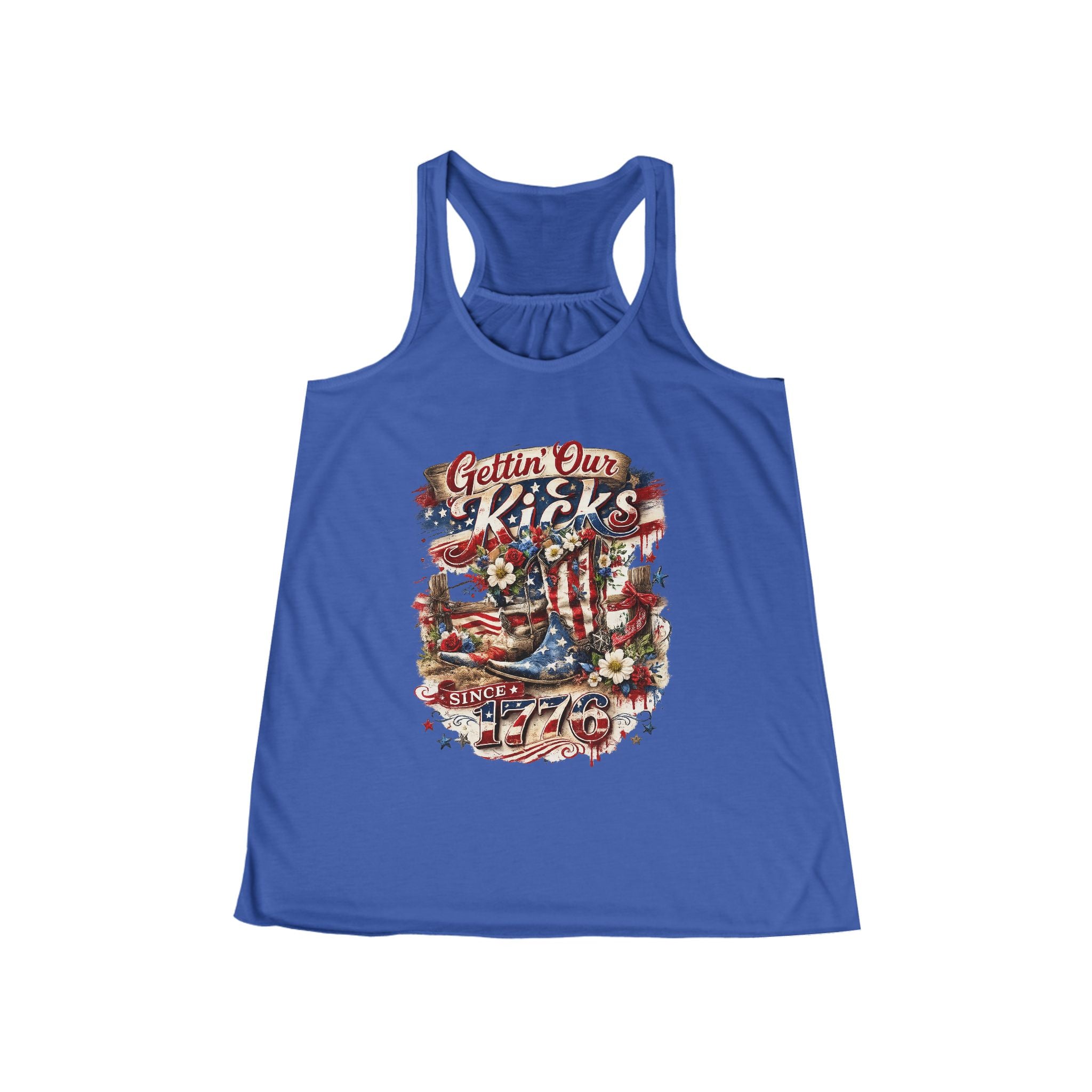 Gettin Our Kicks Cowgirl Boots Women's Flowy Racerback Tank