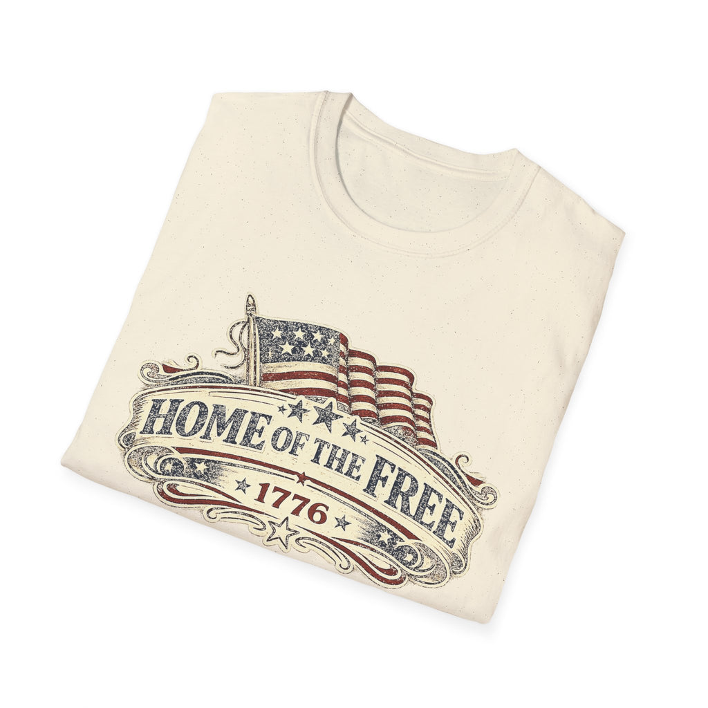 T-Shirt — "Home of the Free 1776" Vintage American Flag Patriotic Tee