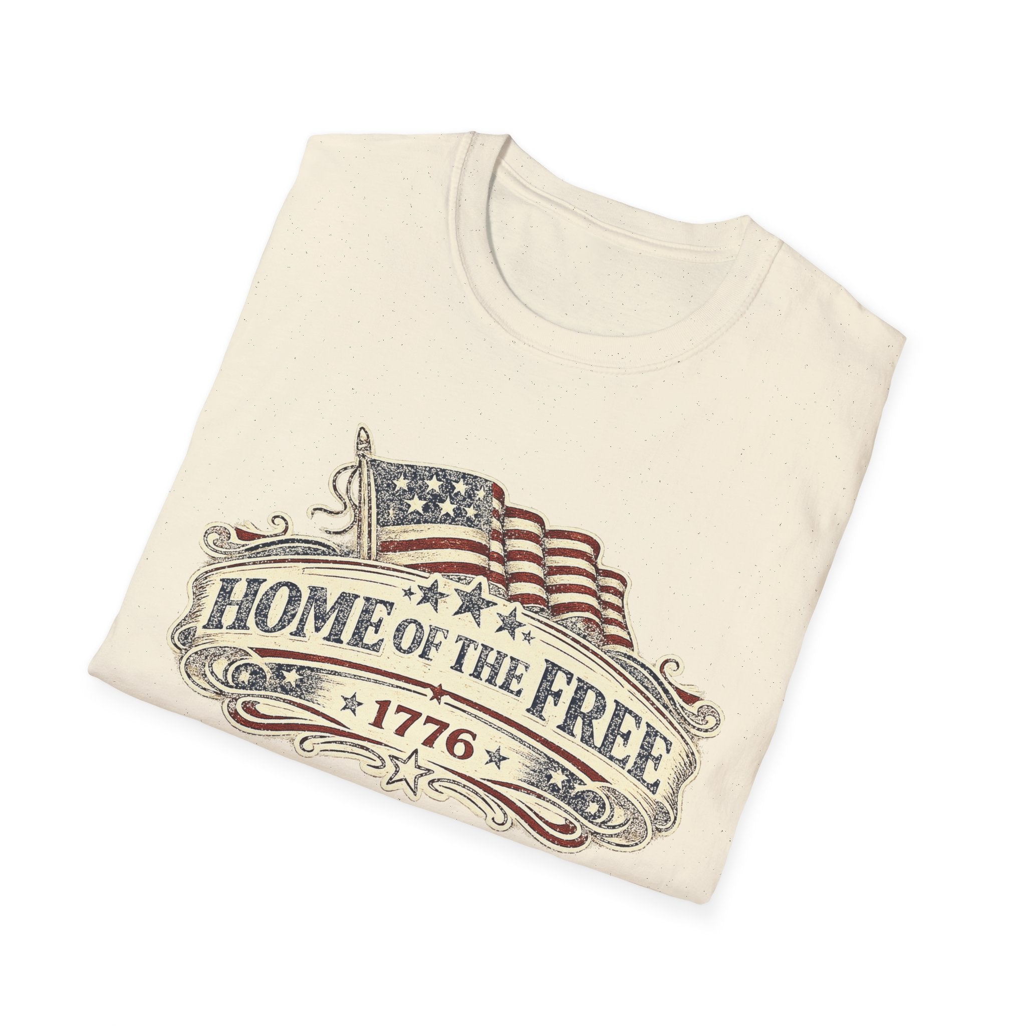 T-Shirt — "Home of the Free 1776" Vintage American Flag Patriotic Tee