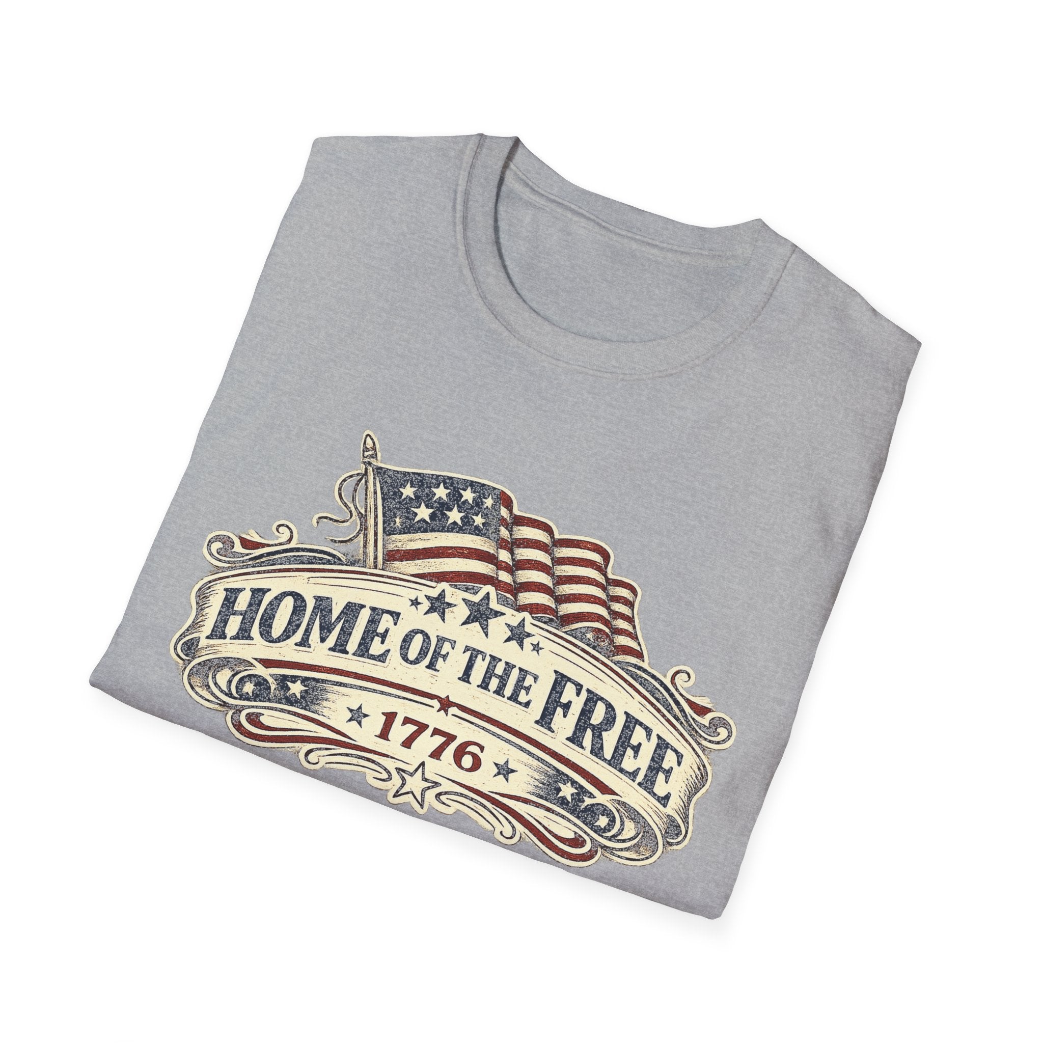 T-Shirt — "Home of the Free 1776" Vintage American Flag Patriotic Tee
