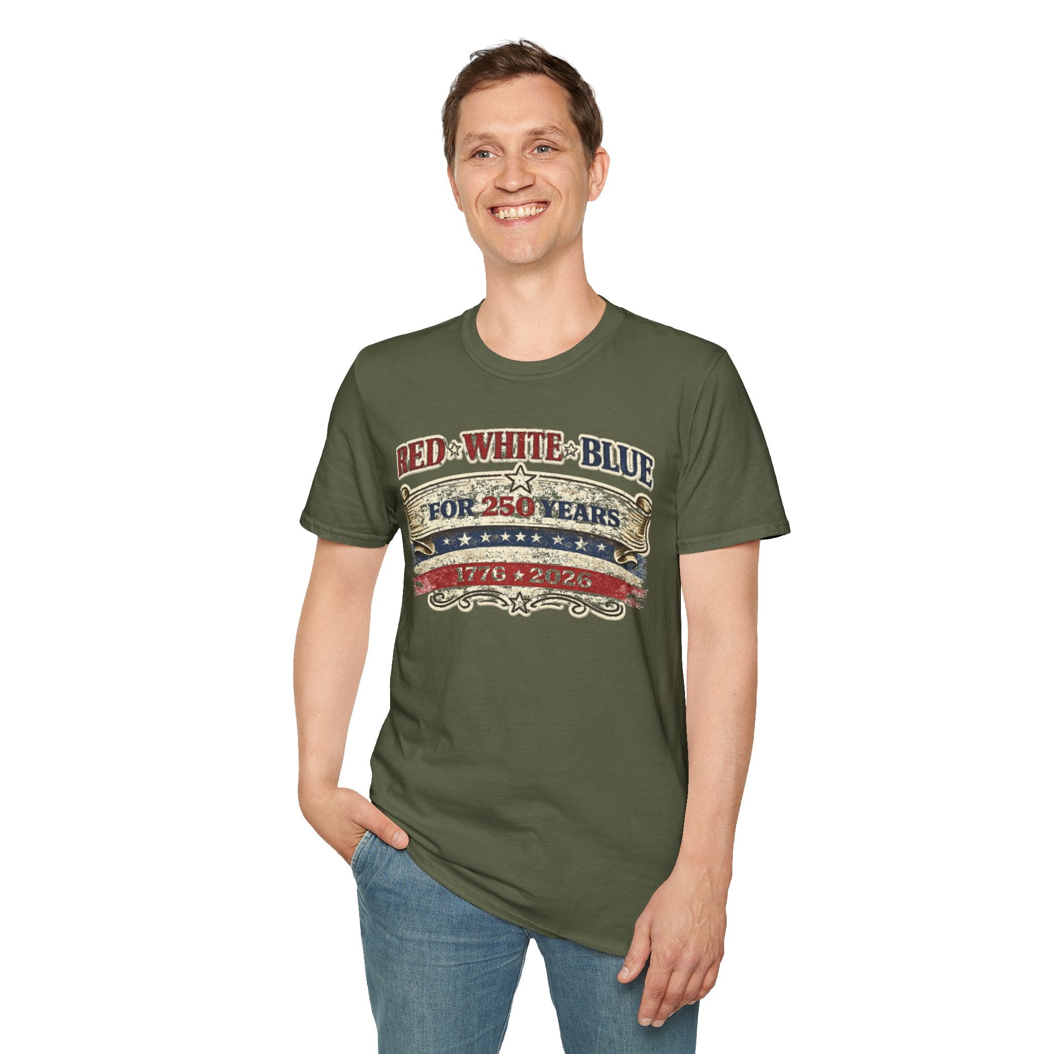 250 Years Red White and Blue T-Shirt — Patriotic Anniversary Tee