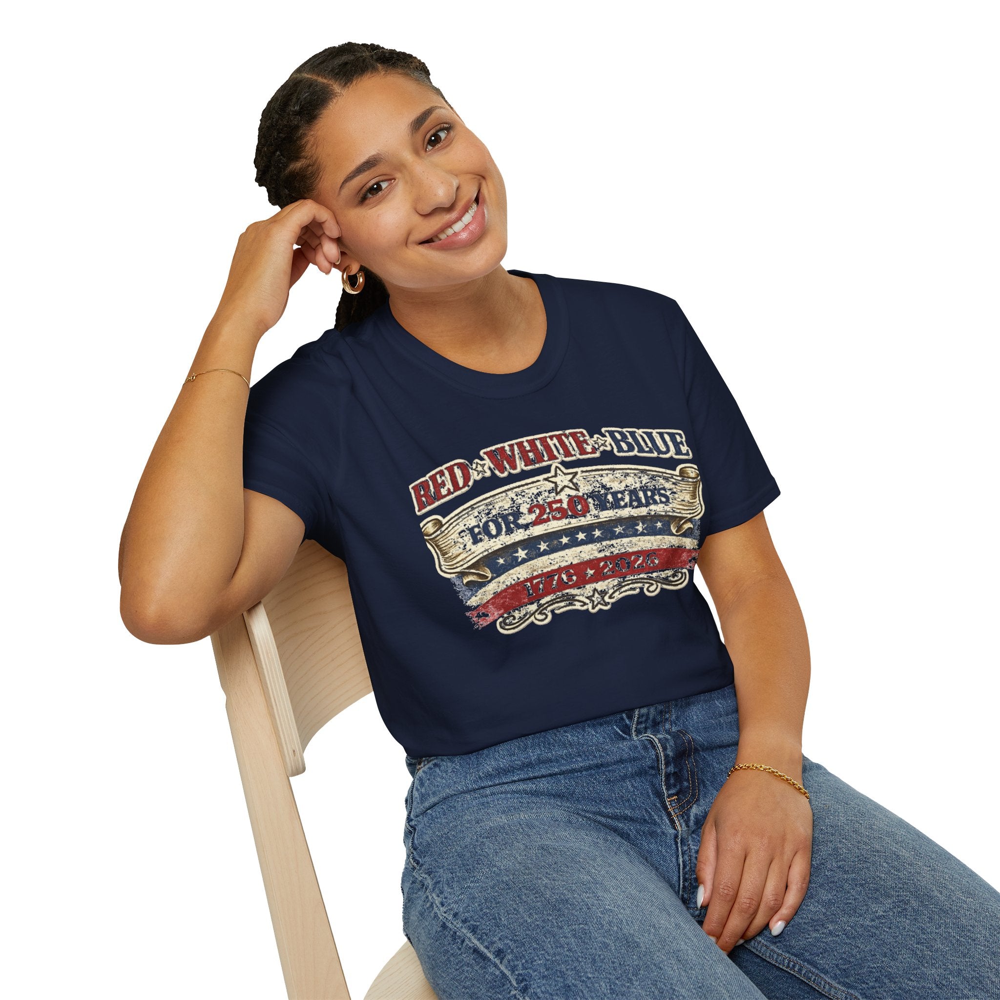 250 Years Red White and Blue T-Shirt — Patriotic Anniversary Tee