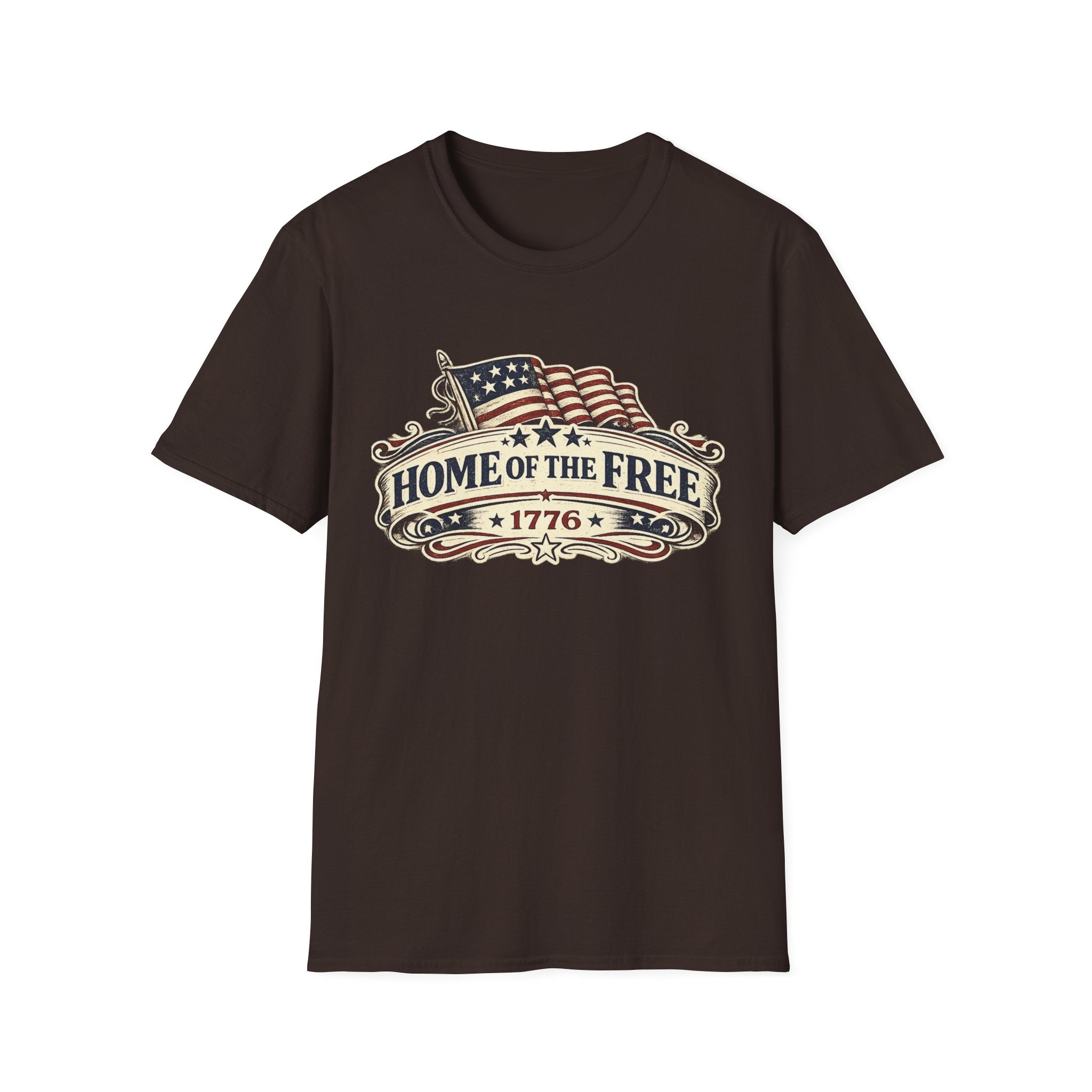 T-Shirt — "Home of the Free 1776" Vintage American Flag Patriotic Tee
