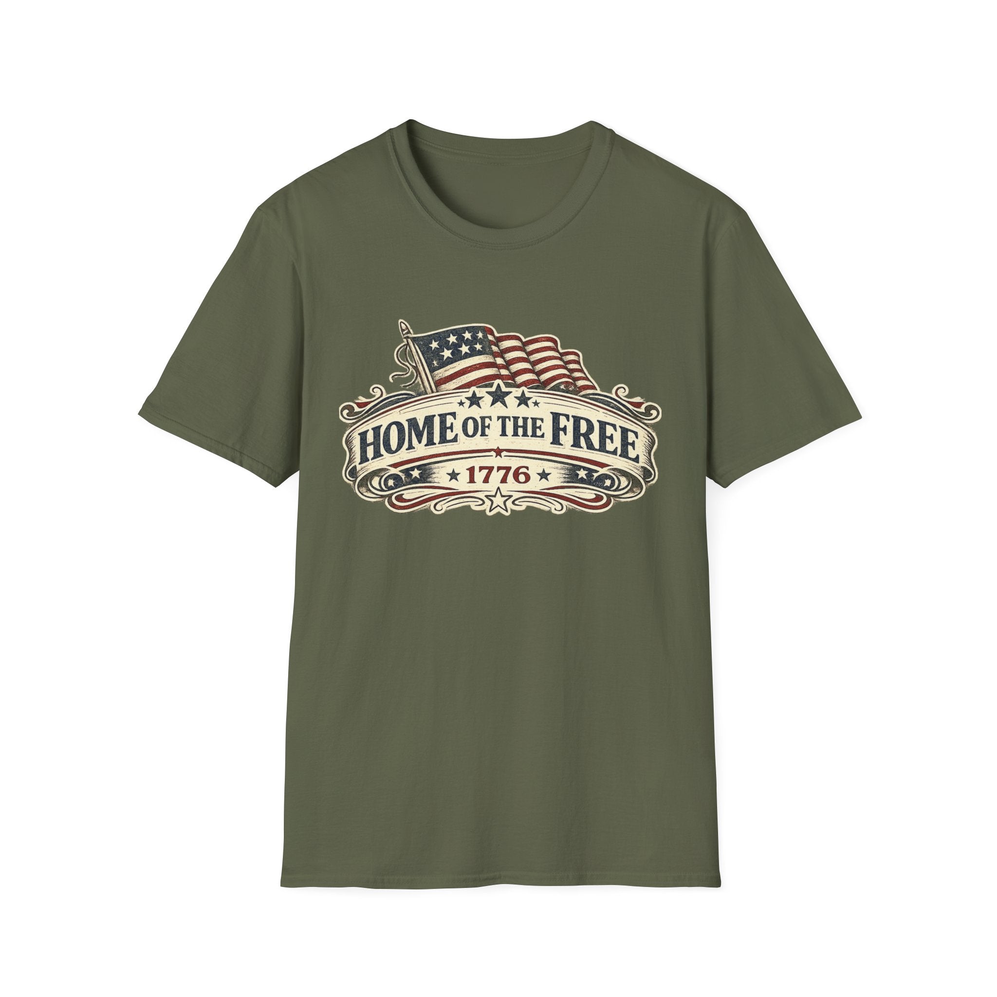 T-Shirt — "Home of the Free 1776" Vintage American Flag Patriotic Tee