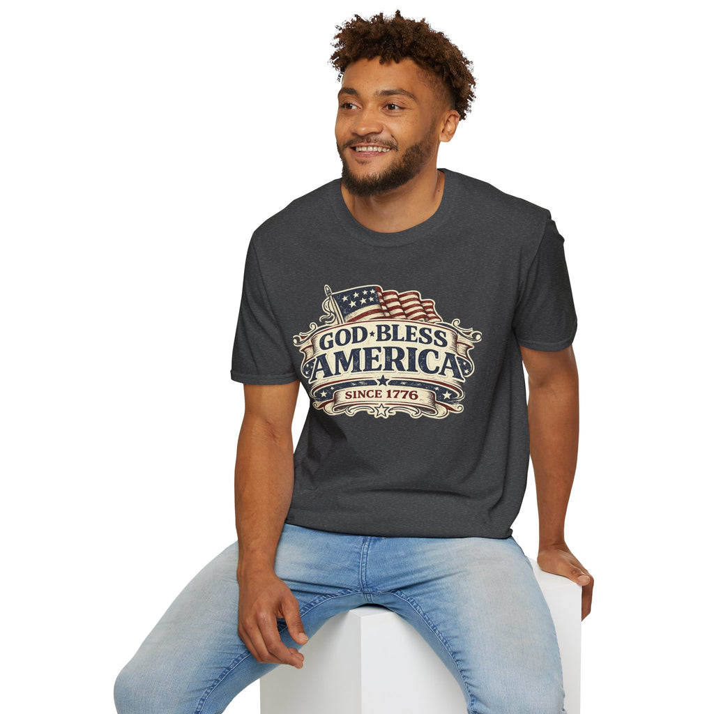 God Bless America T-Shirt – Vintage Flag Patriotic Tee (Since 1776)