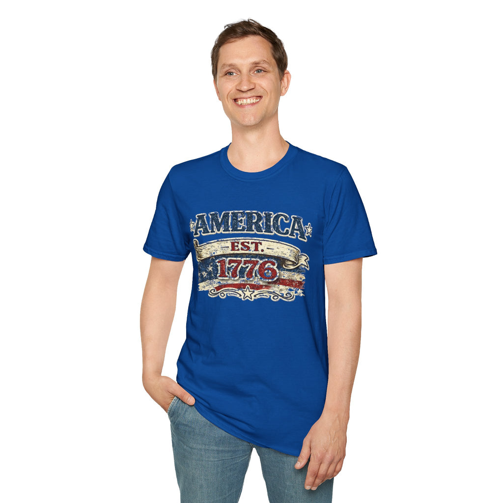 America est 1776 T-Shirt — Vintage Patriotic Tee