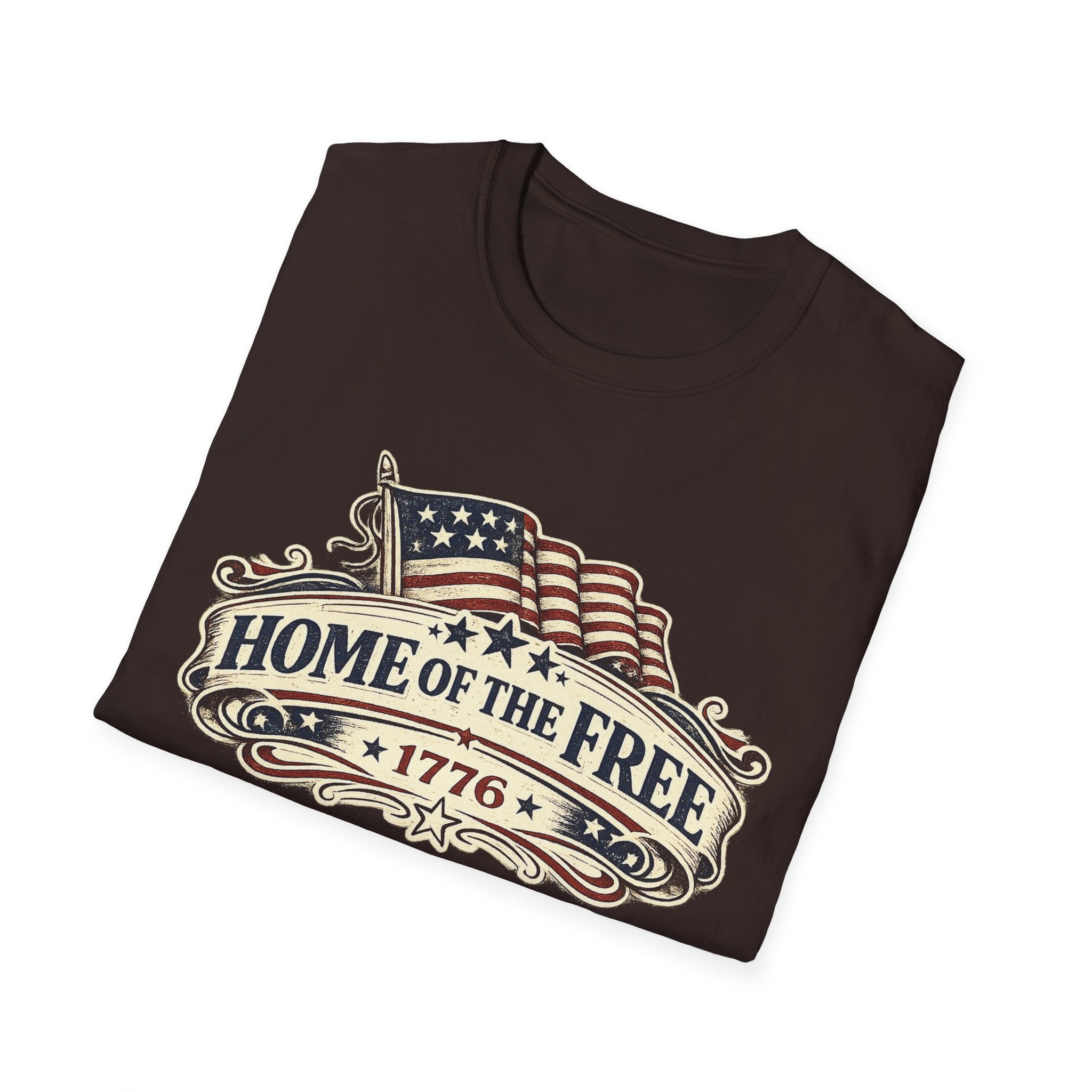 T-Shirt — "Home of the Free 1776" Vintage American Flag Patriotic Tee