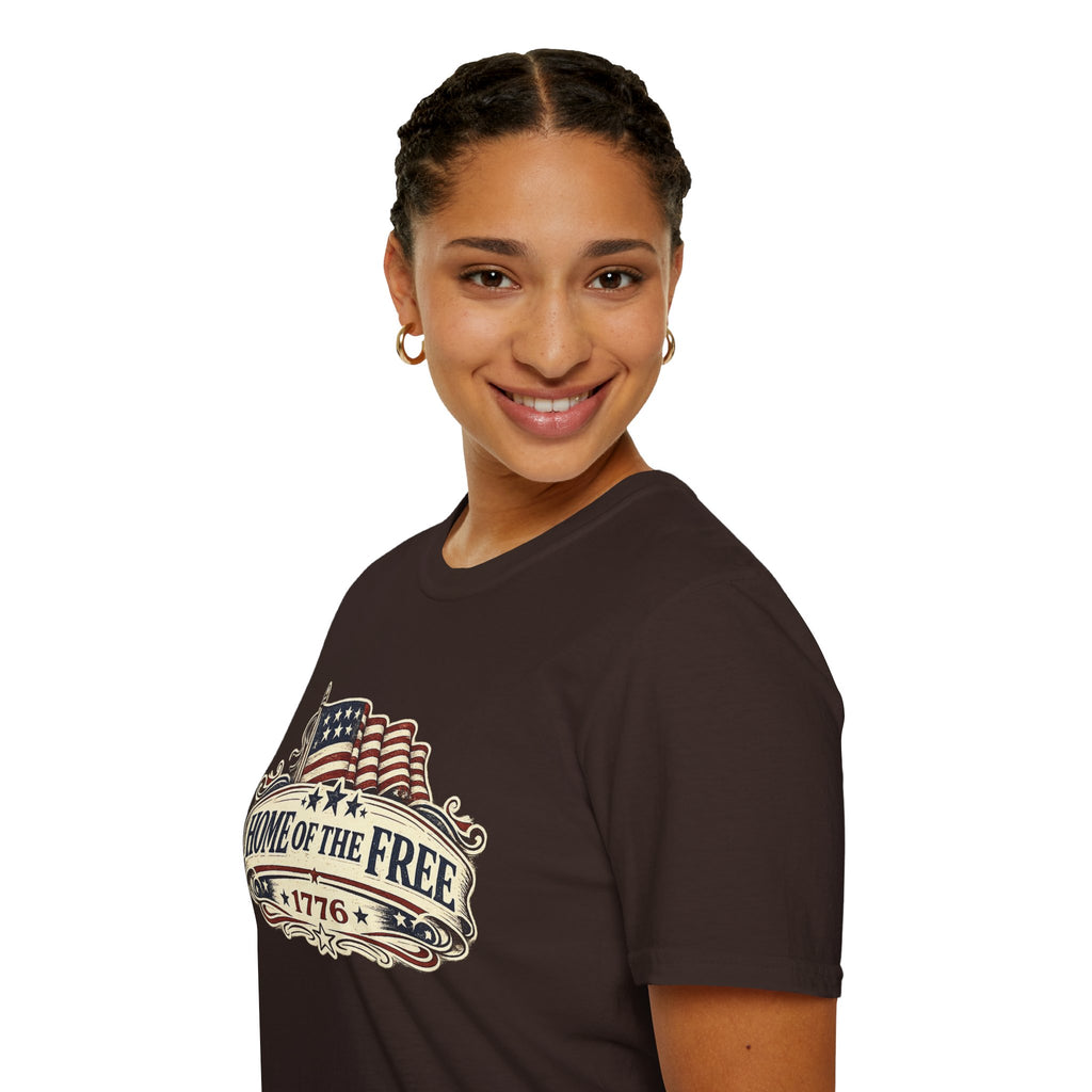 T-Shirt — "Home of the Free 1776" Vintage American Flag Patriotic Tee