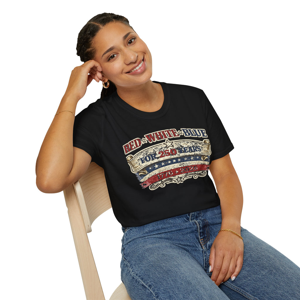 250 Years Red White and Blue T-Shirt — Patriotic Anniversary Tee