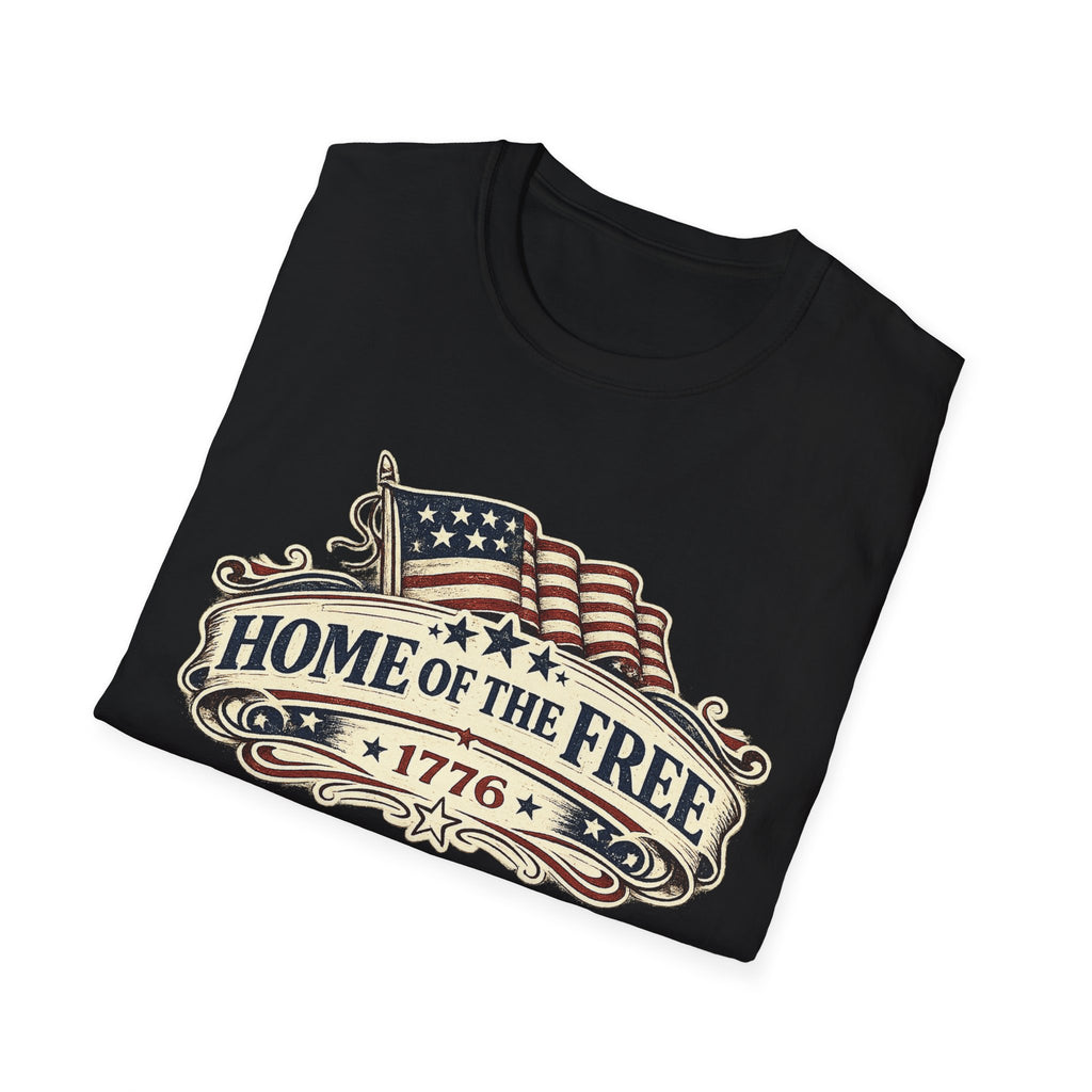 T-Shirt — "Home of the Free 1776" Vintage American Flag Patriotic Tee