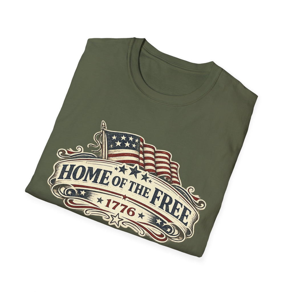 T-Shirt — "Home of the Free 1776" Vintage American Flag Patriotic Tee