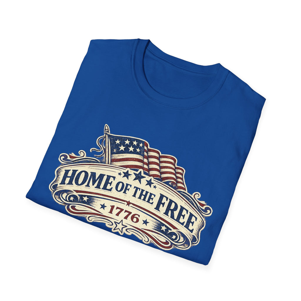T-Shirt — "Home of the Free 1776" Vintage American Flag Patriotic Tee