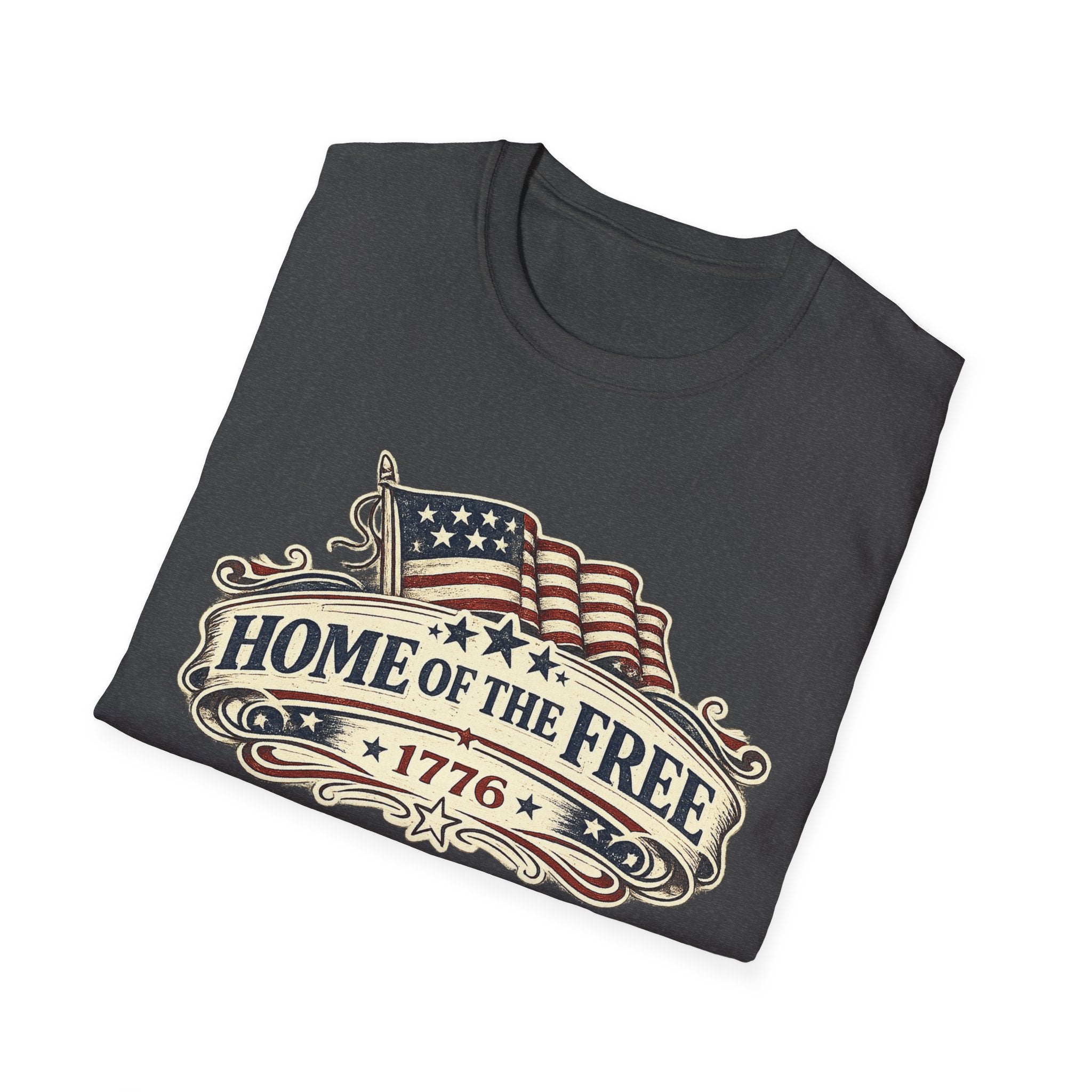 T-Shirt — "Home of the Free 1776" Vintage American Flag Patriotic Tee