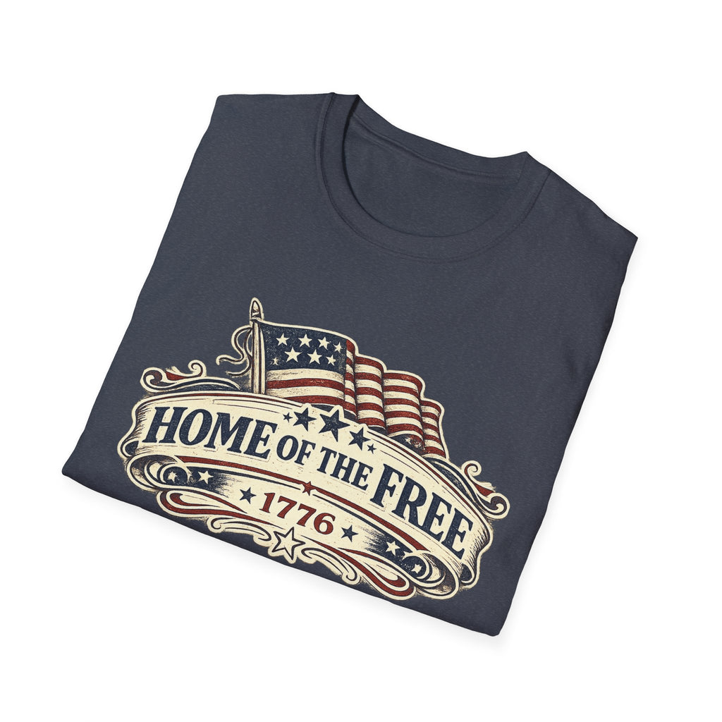 T-Shirt — "Home of the Free 1776" Vintage American Flag Patriotic Tee
