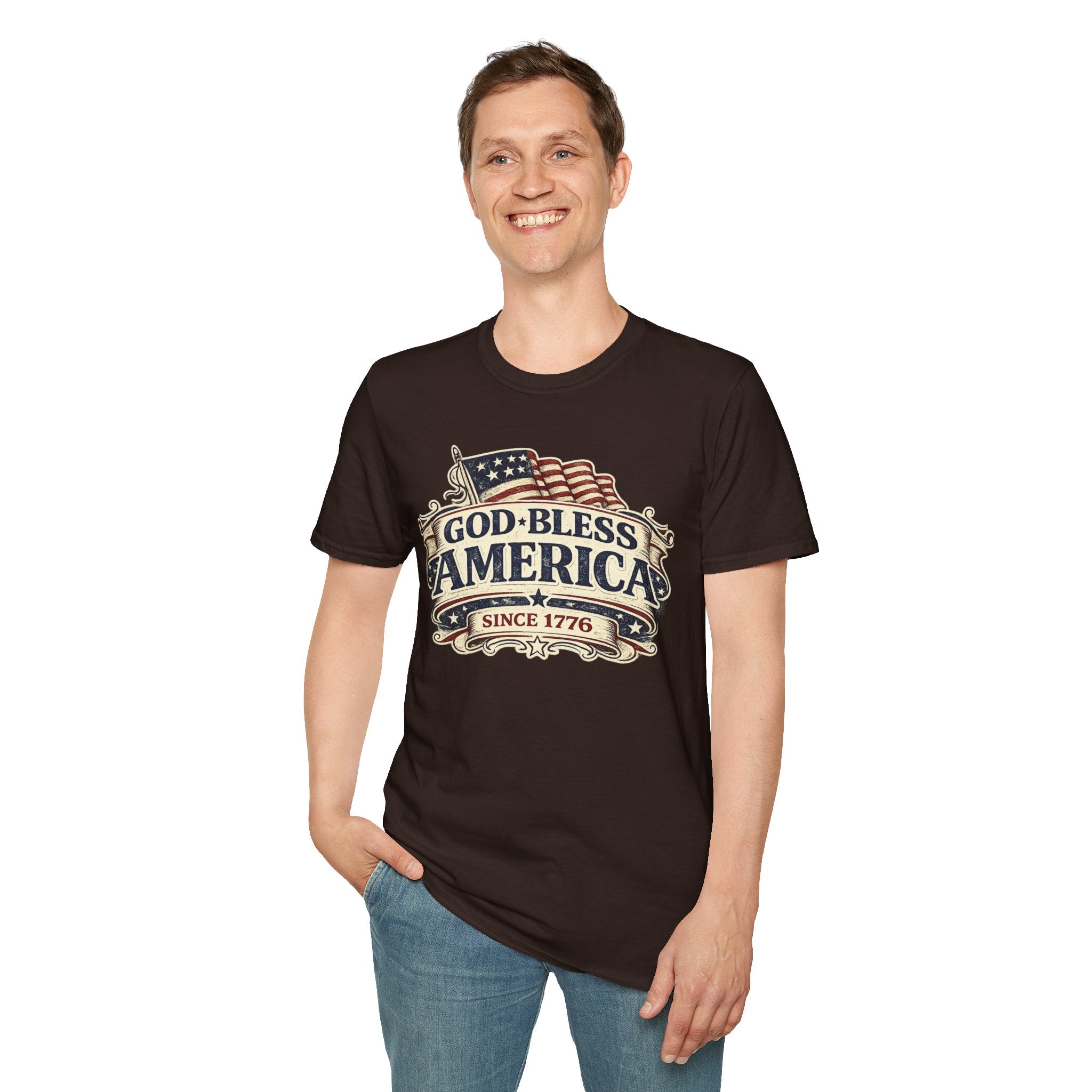 God Bless America T-Shirt – Vintage Flag Patriotic Tee (Since 1776)