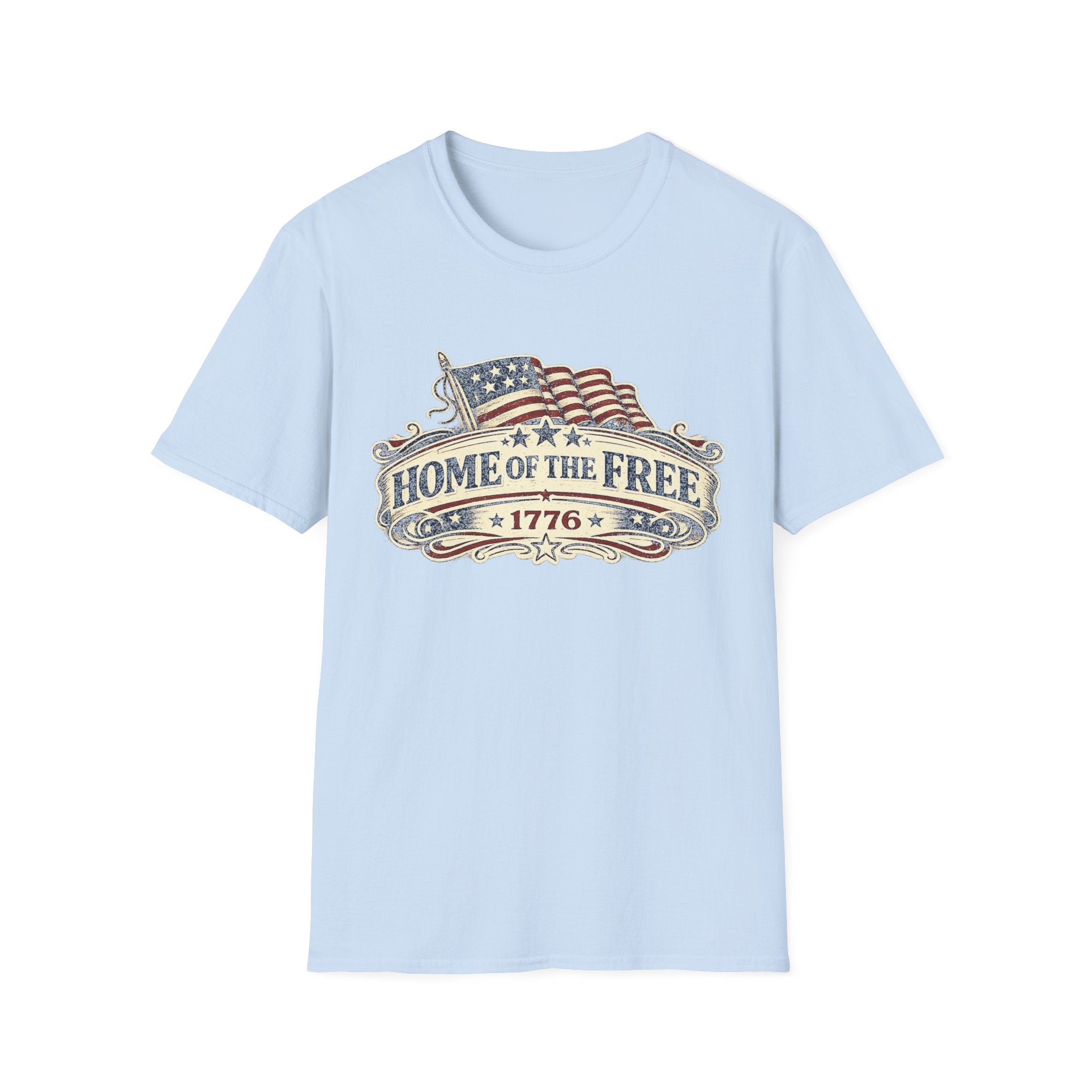 T-Shirt — "Home of the Free 1776" Vintage American Flag Patriotic Tee