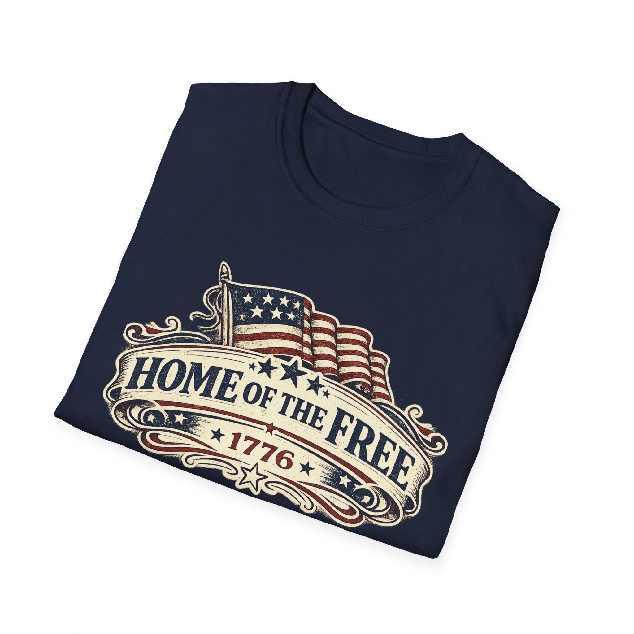 T-Shirt — "Home of the Free 1776" Vintage American Flag Patriotic Tee