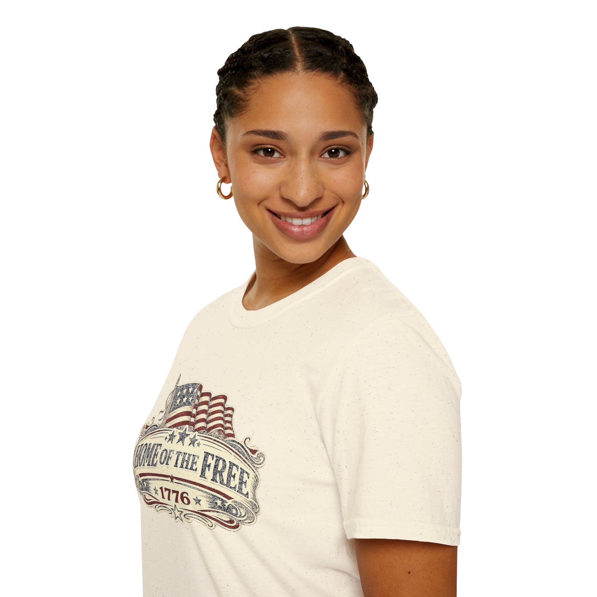 T-Shirt — "Home of the Free 1776" Vintage American Flag Patriotic Tee