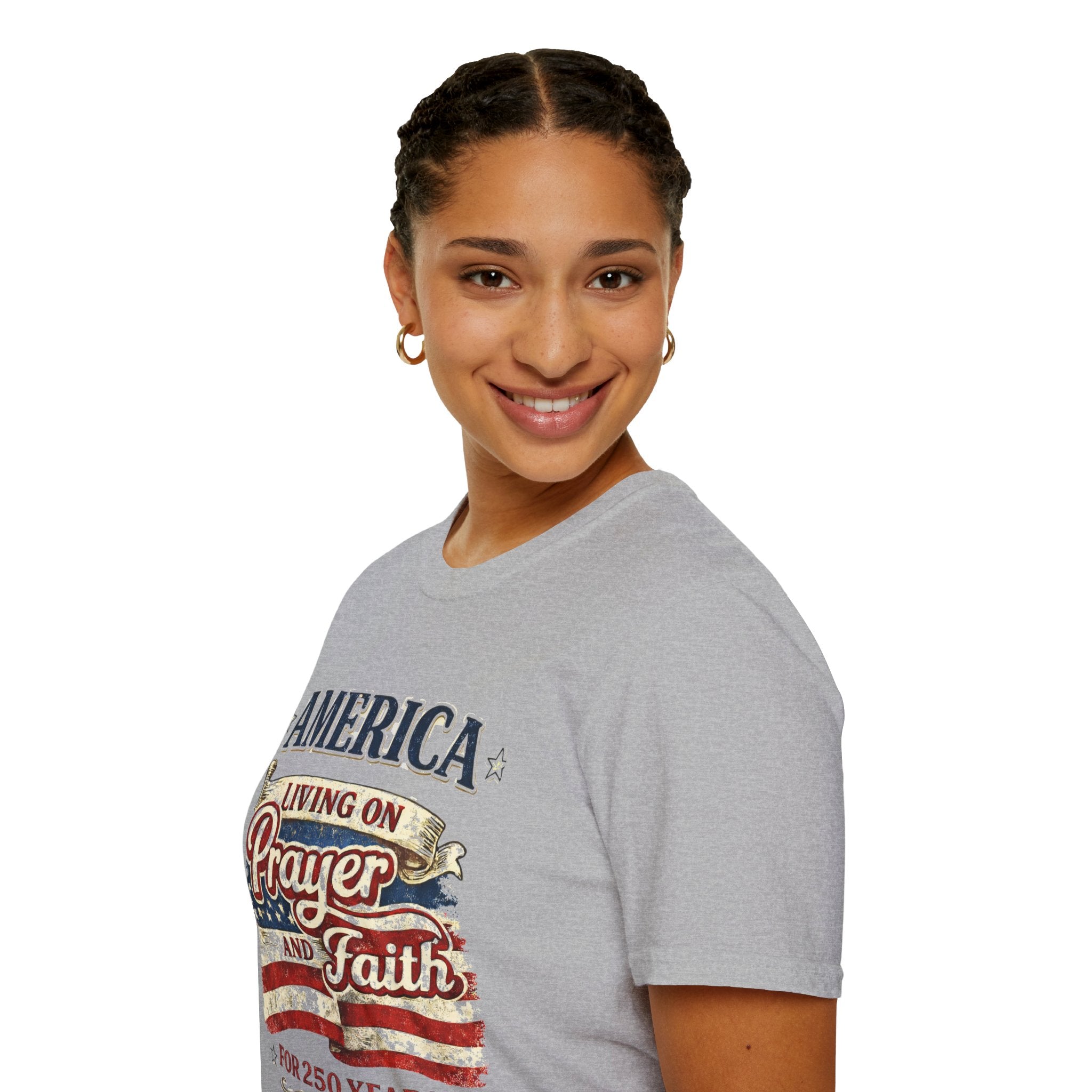 America Living on Prayer and Faith Unisex Softstyle T-Shirt