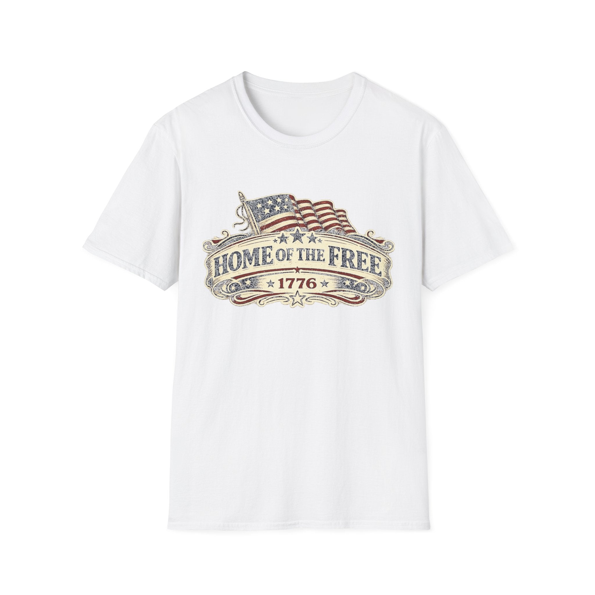T-Shirt — "Home of the Free 1776" Vintage American Flag Patriotic Tee