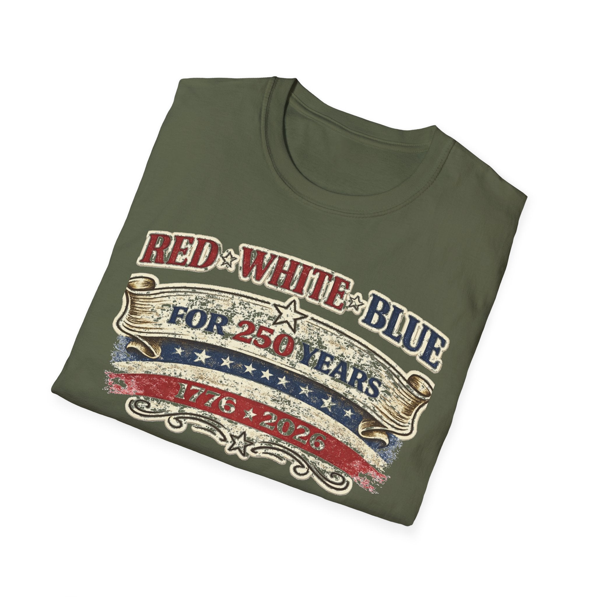 250 Years Red White and Blue T-Shirt — Patriotic Anniversary Tee