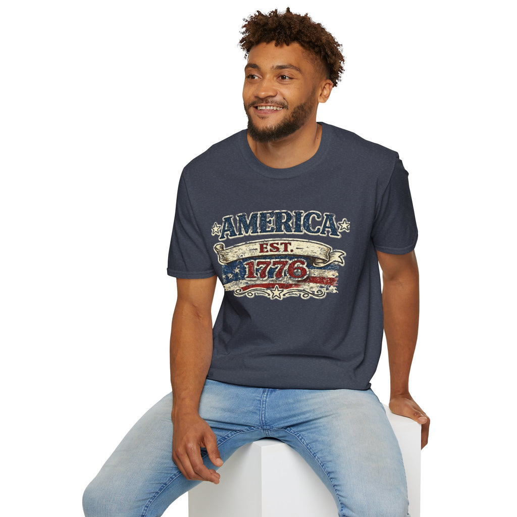 America est 1776 T-Shirt — Vintage Patriotic Tee
