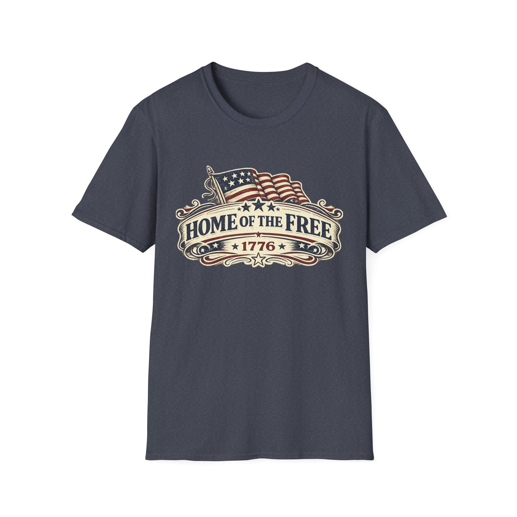 T-Shirt — "Home of the Free 1776" Vintage American Flag Patriotic Tee