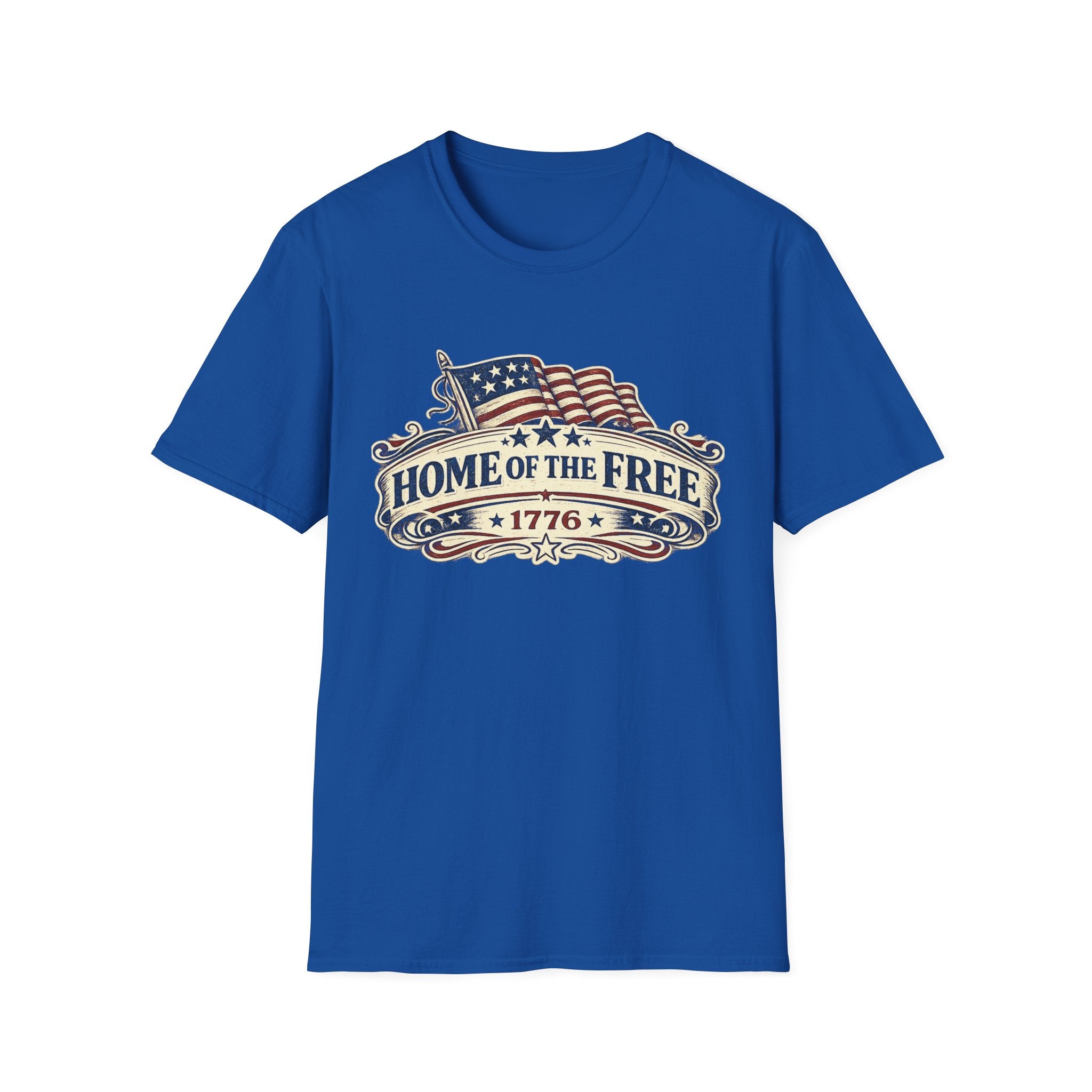 T-Shirt — "Home of the Free 1776" Vintage American Flag Patriotic Tee