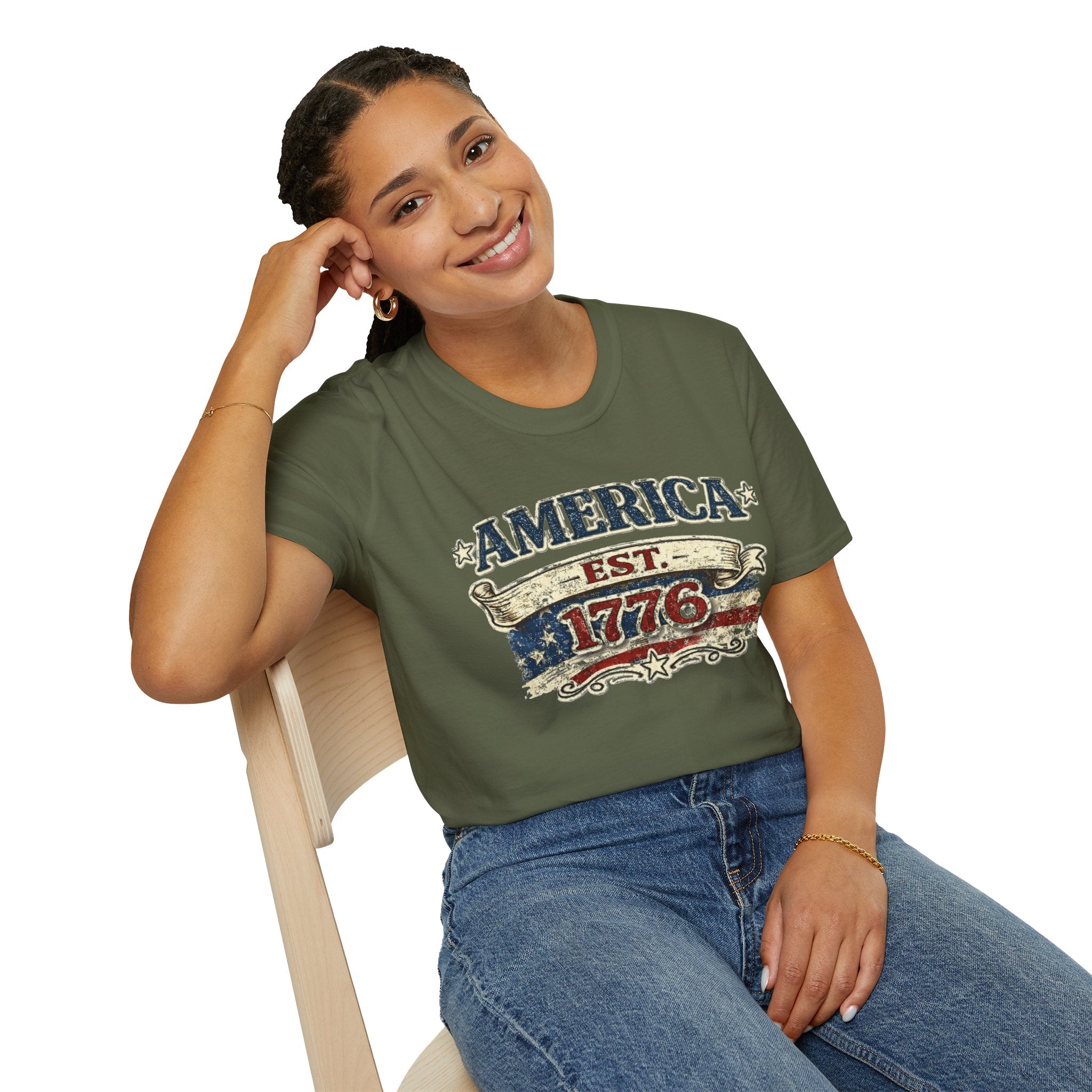 America est 1776 T-Shirt — Vintage Patriotic Tee