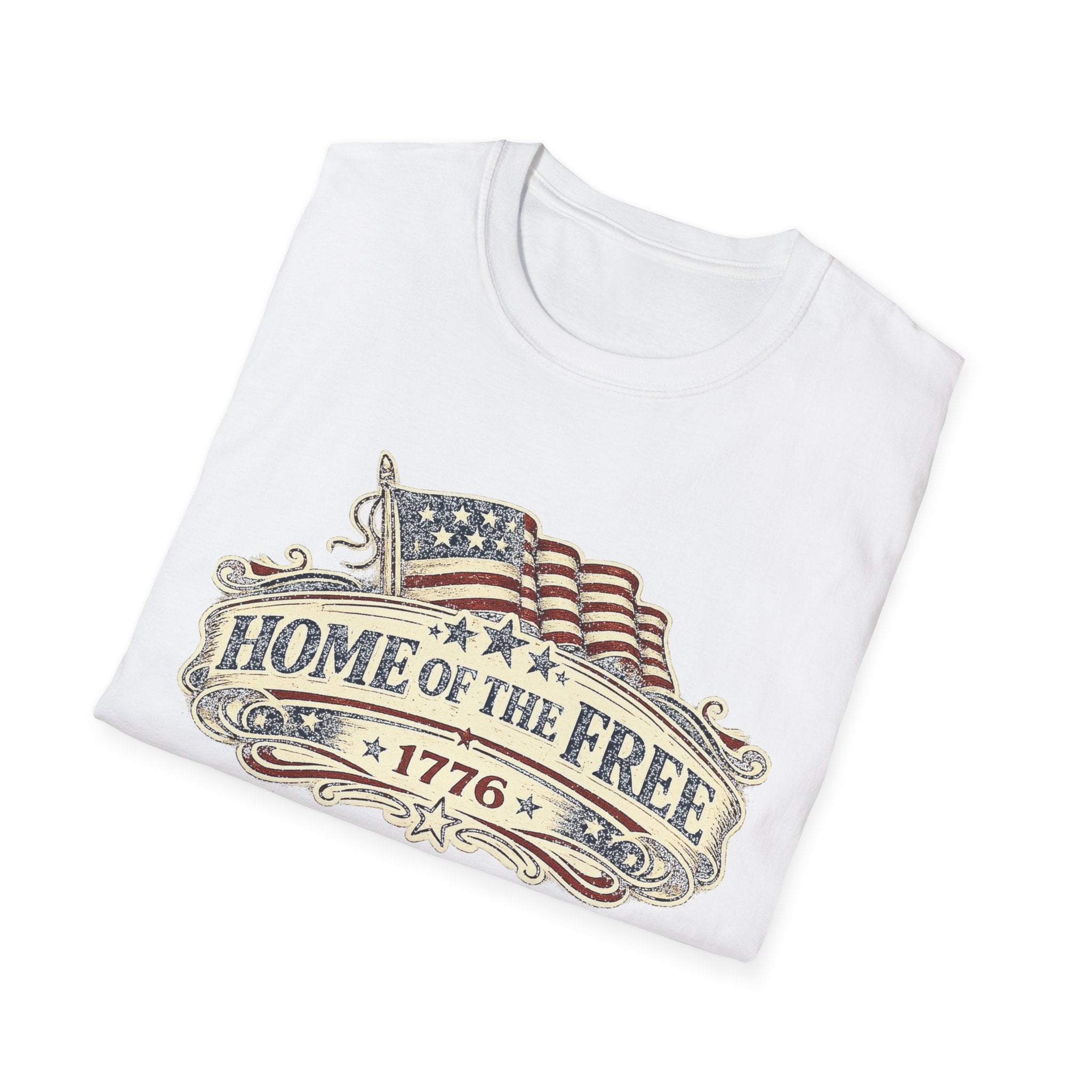 T-Shirt — "Home of the Free 1776" Vintage American Flag Patriotic Tee