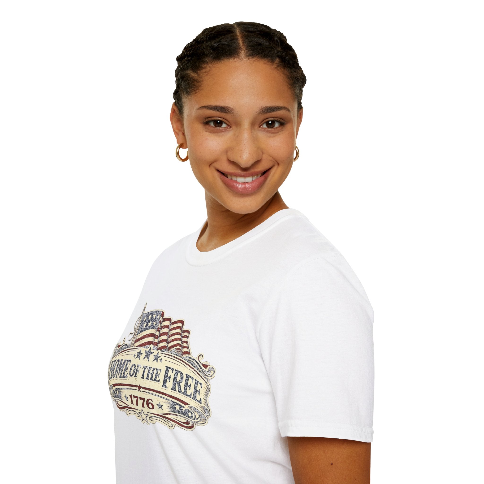 T-Shirt — "Home of the Free 1776" Vintage American Flag Patriotic Tee