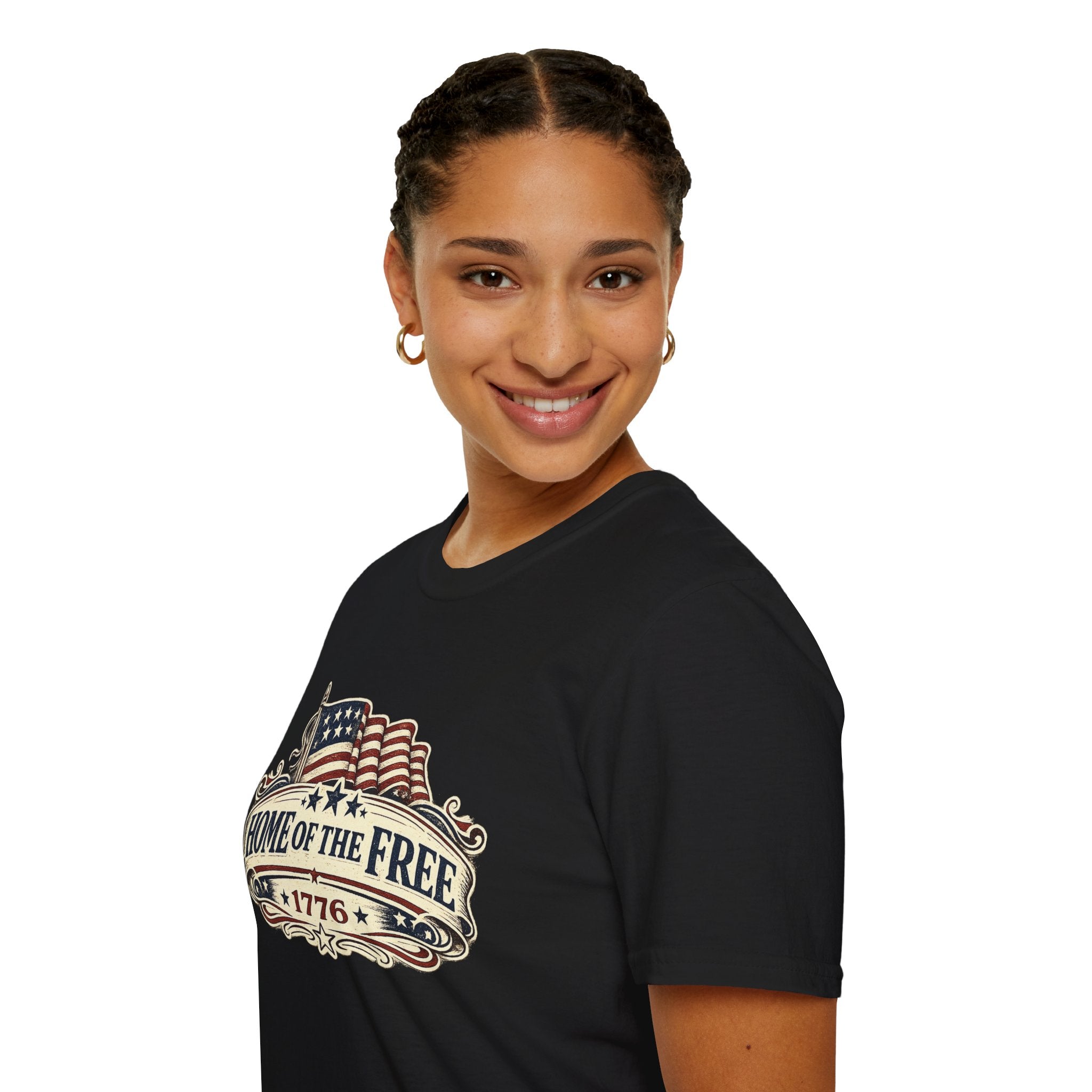 T-Shirt — "Home of the Free 1776" Vintage American Flag Patriotic Tee