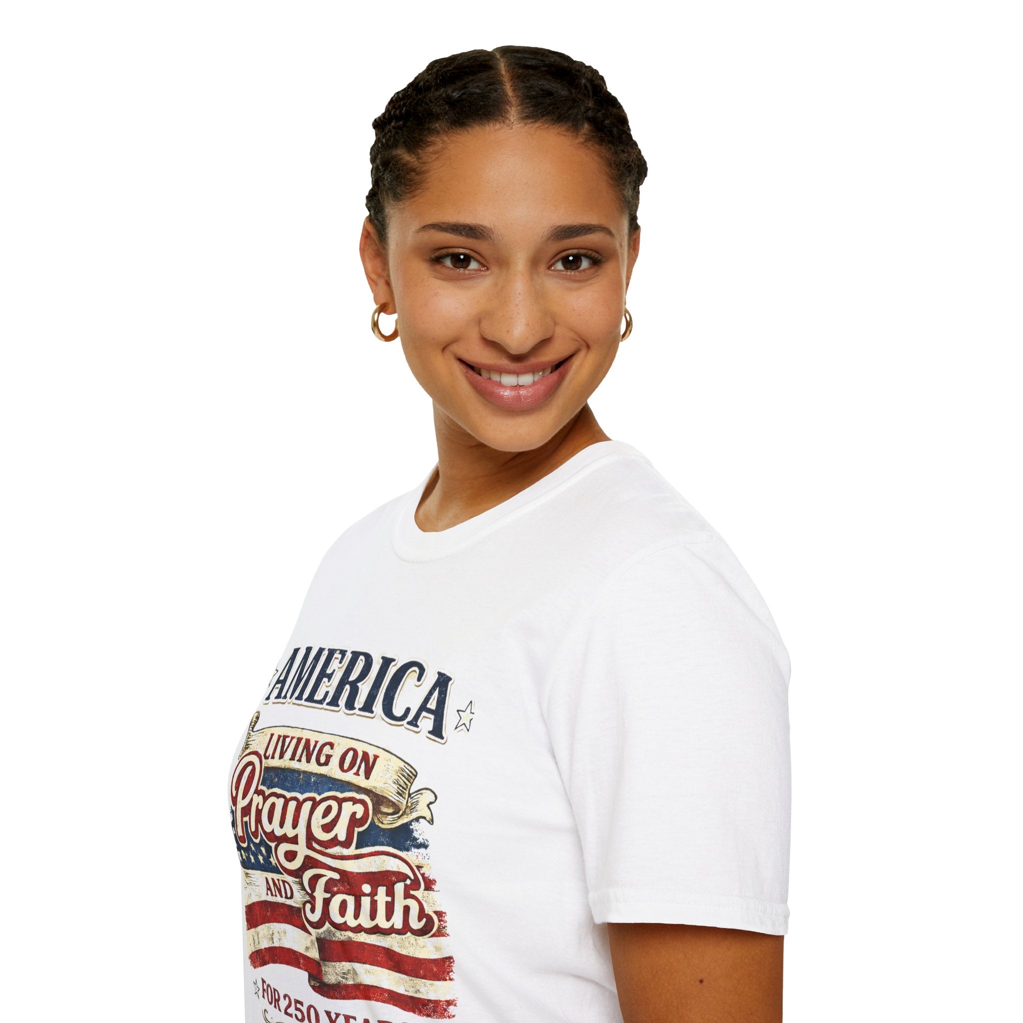 America Living on Prayer and Faith Unisex Softstyle T-Shirt