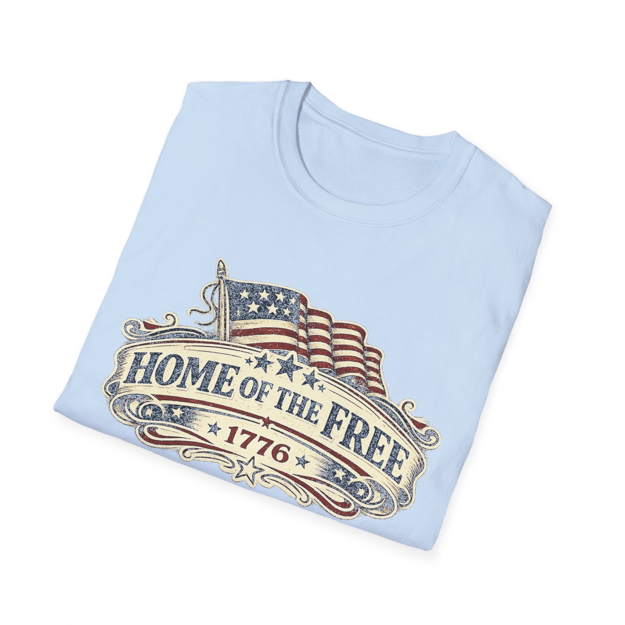 T-Shirt — "Home of the Free 1776" Vintage American Flag Patriotic Tee