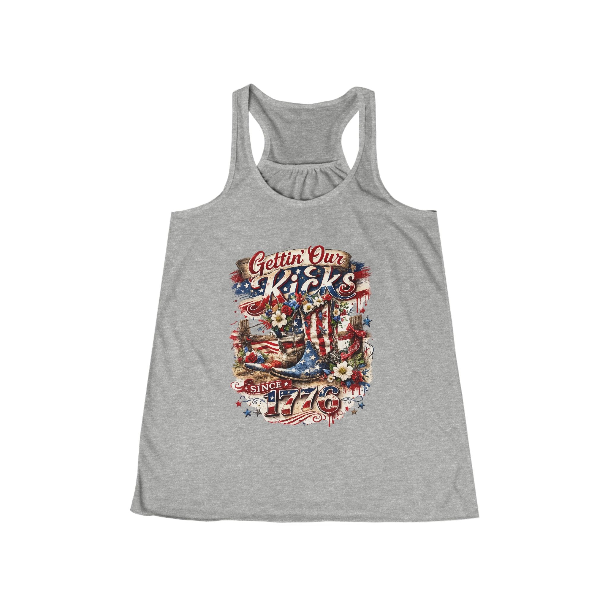 Gettin Our Kicks Cowgirl Boots Women's Flowy Racerback Tank
