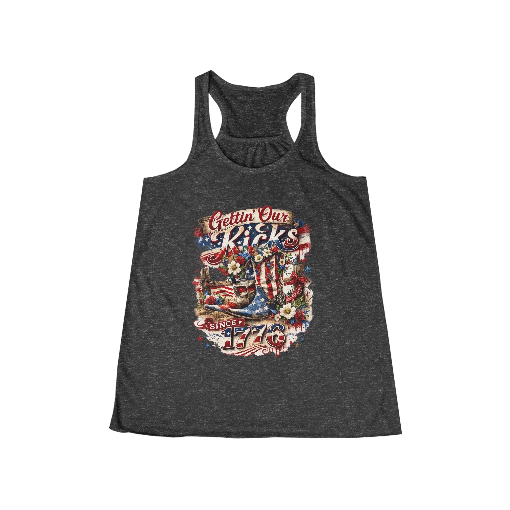 Gettin Our Kicks Cowgirl Boots Women's Flowy Racerback Tank
