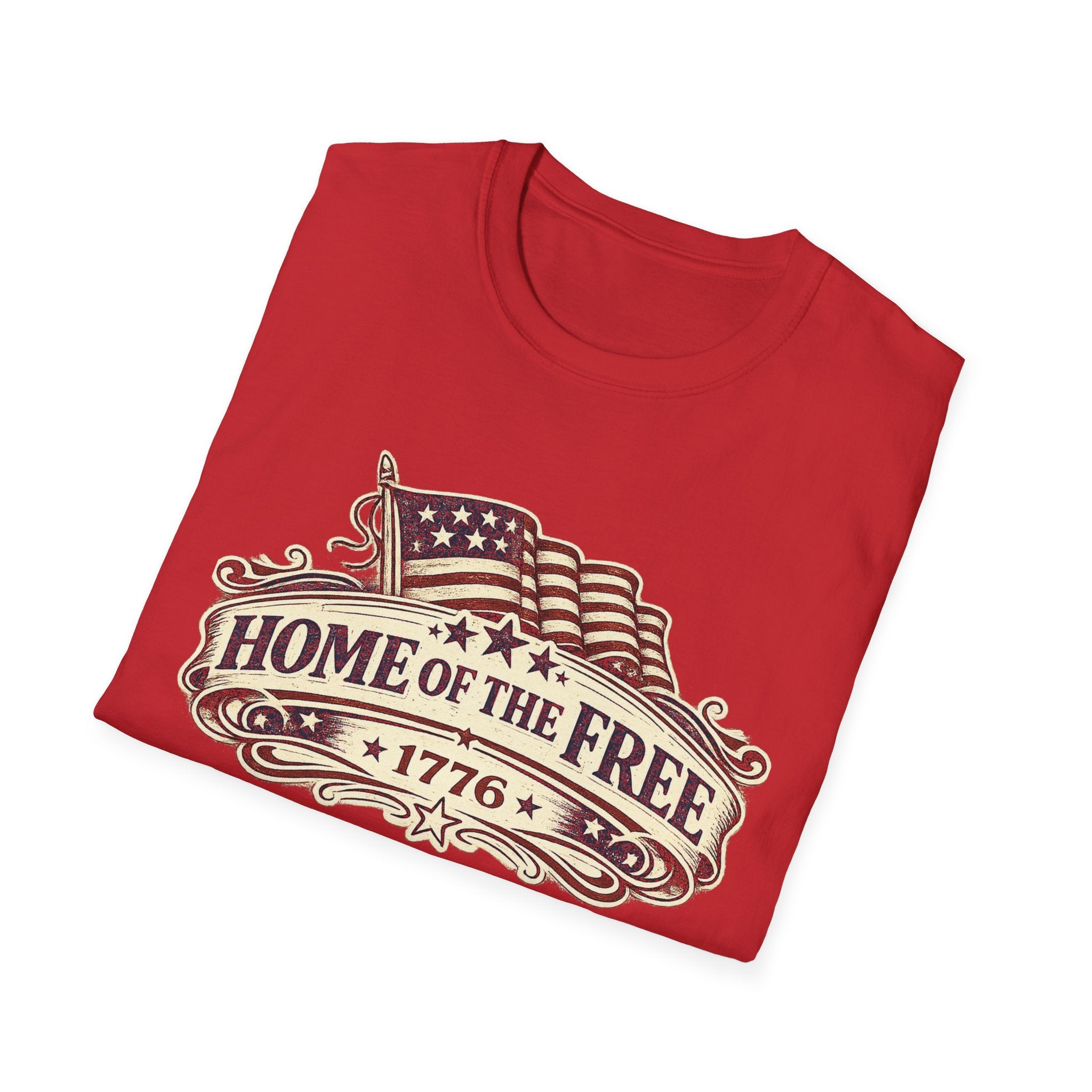 T-Shirt — "Home of the Free 1776" Vintage American Flag Patriotic Tee