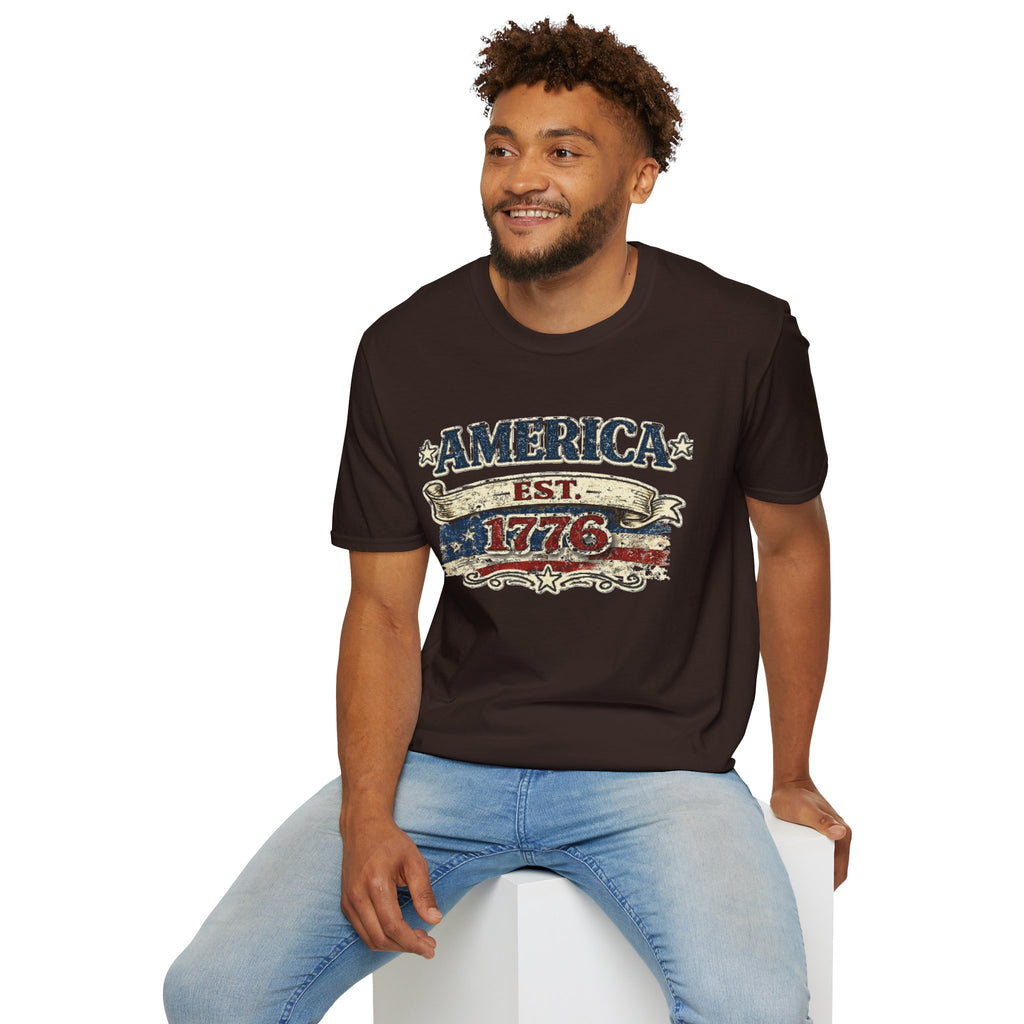 America est 1776 T-Shirt — Vintage Patriotic Tee
