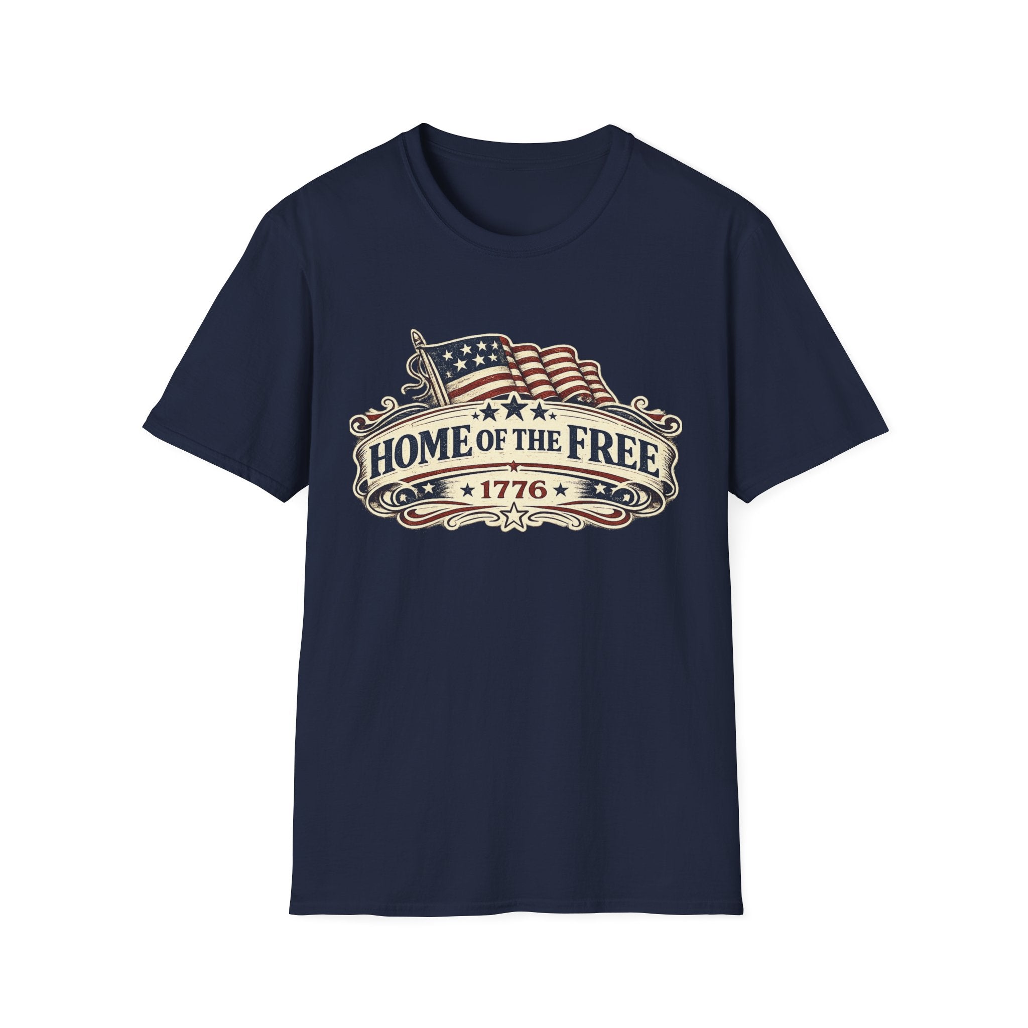 T-Shirt — "Home of the Free 1776" Vintage American Flag Patriotic Tee
