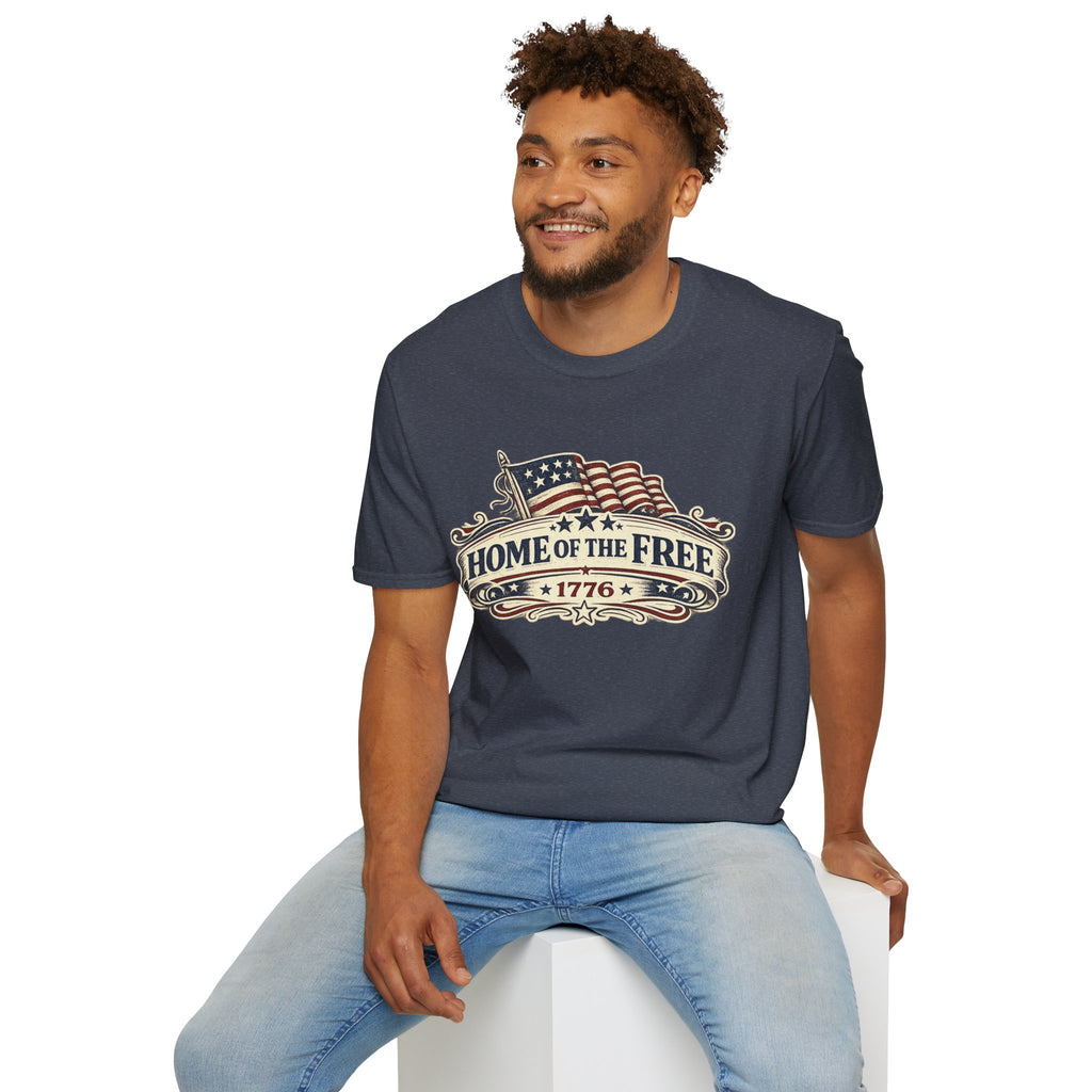 T-Shirt — "Home of the Free 1776" Vintage American Flag Patriotic Tee